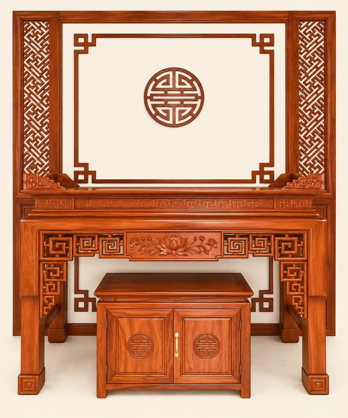 Bộ Bàn Thờ Gia Tiên Kèm Vách Và Tủ